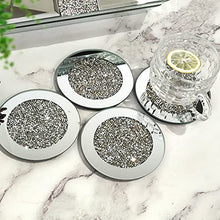 Load image into Gallery viewer, GIMORRTO Glass Mirrored Coaster 4 PC , Crushed Diamond Round 4" Cup Mat Decor on Tabletop for Bar Tools Dining Table