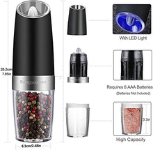 Load image into Gallery viewer, Gravity Electric Salt and Pepper Grinder Set, Automatic Pepper and Salt Mill Grinder Battery-Operated with Adjustable Coarseness, LED Light, One Hand Operated By Rongyuxuan