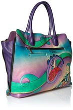 Load image into Gallery viewer, Anna by Anuschka Women's Genuine Leather Large Expandable Tote | Hand Painted Original Artwork | Paisley Collage Eggplant