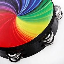 Load image into Gallery viewer, Coloch 2 Pack Wood Radiant Tambourine with Double Row Jingles, Hand Held Drum Reflective Tambourine Percussion Musical Instrument for Kid& Adult, Party, KTV, Church, Music Show, 8 and 10 Inch