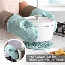 Load image into Gallery viewer, Domonic Home Oven Mitts and Pot Holders Sets, Silicone Oven Mitts Heat Resistant 600F, Soft Lining Good Grip Oven Mitts Sets, Oven Gloves and Silicone Trivet 4-Piece Set,Grey-A