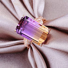 Load image into Gallery viewer, Xunuo Vintage 18K Rose Gold Plated Purple Gemstone Emerald Cushion Cut Tourmaline Ring Women's Anniversary Engagement Jewelry (US Size 7)