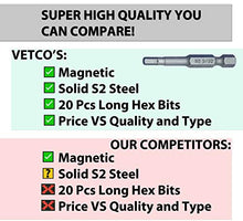 Load image into Gallery viewer, VETCO Magnetic Hex Allen Wrench Drill Bit Set, 20-Piece, With Extra Long Bits, Metric and SAE