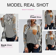 Load image into Gallery viewer, Diukia Womens Fall Cotton Long Sleeve Tee Tops Loose Casual Stripe Color Block Pocket Tunic Shirts for Ladies Teen Girls Juniors Khaki XL 16-18