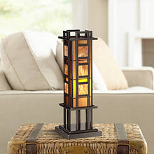 Load image into Gallery viewer, Prairie Mission Antique Accent Table Lamp Bronze Iron Column Amber Stained Glass for Living Room Family Bedroom Office - Robert Louis Tiffany