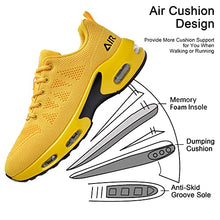 Load image into Gallery viewer, Quseek Men's Air Running Shoes Athletic Tennis Walking Sneakers Breathable Non-Slip Lace-up Sports Shoes for Fitness Jogging Working Yellow Size 7