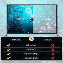 Load image into Gallery viewer, Projector Screen and Stand,Towond 150 inch Indoor Outdoor Projection Screen, Portable 16:9 4K HD Rear Front Movie Screen Pull Down with Carry Bag Wrinkle-Free Design for Home Theater Backyard Cinema