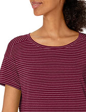 Load image into Gallery viewer, Amazon Essentials Women's Studio Relaxed-Fit Lightweight Crewneck T-Shirt, Burgundy, Stripe, Medium