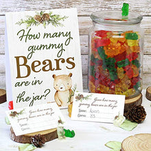 Load image into Gallery viewer, Guess How Many Gummy Bears Woodland Baby Shower Game (Sign with Cards)