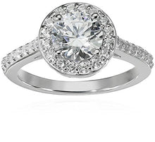 Load image into Gallery viewer, Platinum-Plated Sterling Silver Round-Cut Halo Ring made with Swarovski Zirconia, Size 7