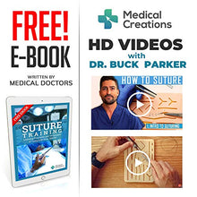 Load image into Gallery viewer, Suture Practice Kit by Medical Creations - with Suturing Video Series by Board-Certified Surgeon and Ebook Training Guide - Silicone Suturing Pad with Tool Kit - for any Student in the Medical Field