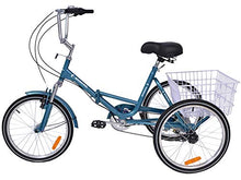 Load image into Gallery viewer, MOPHOTO Adult Folding Bike Tricycle 7 Speed 20 Inch Three Wheel Bike Cruiser Trike with Low-Step Through Frame/Large Basket/Adjustable Seat (Cool Blue, 20" Folding 7-Speed)