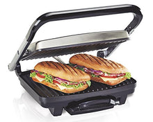 Load image into Gallery viewer, Hamilton Beach Panini Press, Sandwich Maker & Electric Indoor Grill, Upright Storage, Nonstick Easy Clean Grids, Stainless Steel (25410)
