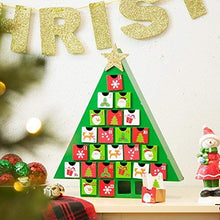 Load image into Gallery viewer, Glitzhome Christmas 25 Days Handcrafted Wooden Tree Countdown Advent Calendar with Drawer Holiday Christmas Decor, Green
