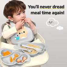 Load image into Gallery viewer, Mother's Corn Suction Plate for Baby | Divided Food-Grade 100% Silicone Feeding Bowls and Dishes for Kids, Infants & Toddlers - BPA-FREE, Microwave, Dishwasher & Oven Safe | Cloud design | Grey