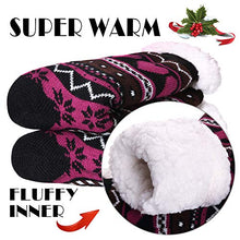 Load image into Gallery viewer, Dosoni Women's Winter Snowflake Fleece Lining Knit Thick Warm Christmas Slipper Socks (Black)