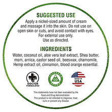 Load image into Gallery viewer, Instant Relief Hemp Cream - jojoba, MSM & Arnica - Relieves Inflammation, Muscle, Joint, Back, Knee, Nerves & Arthritis - Made in USA