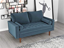 Load image into Gallery viewer, Container Furniture Direct Mid Century Modern Velvet Upholstered Button Tufted Living Room Sofa, 2 Piece Set, Prussian Blue