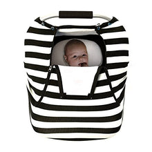 Load image into Gallery viewer, Stretchy Baby Car Seat Covers for Boys Girls, Infant Car Canopy for Spring Autumn Winter,Snug Warm Breathable, Zipped Window,Universal Fit,Black White Stripe-Patented Design