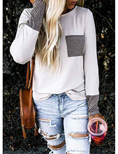 Load image into Gallery viewer, MEROKEETY Womens Long Sleeve Shirts Chevron Print Patchwork Pockets Casual Pullover Tops, A-White, M
