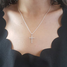 Load image into Gallery viewer, 0.30 Carat (ctw) Round White Diamond Ladies Cross Pendant 1/3 CT (Silver Chain Included), 14K White Gold