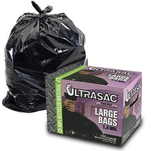 Load image into Gallery viewer, UltraSac 33 Gallon Trash Bags - (Huge 100 Pack/w Ties) - 39' x 33' Heavy Duty Large Professional Quality Black Garbage Bags - Extra Strong Plastic Trashbags for Home, Kitchen, Lawn, and Other