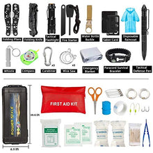 Load image into Gallery viewer, Emergency Survival Kit 37 in 1, Survival Gear Tool Kit SOS Survival Tool Emergency Blanket Tactical Pen Flashlight Pliers Wire Saw for Wilderness Camping Hiking First Aid Survival Kit for Earthquake