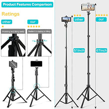 Load image into Gallery viewer, UBeesize 67'' Phone Tripod Stand & Selfie Stick Tripod, All in One Professional Cell Phone Tripod, Cellphone Tripod with Wireless Remote and Phone Holder, Compatible with All Phones/Cameras