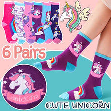 Load image into Gallery viewer, Kids Girls Cotton Socks Gift Soft Novelty Socks Cute Unicorn Pattern 6 Pairs (Animal Unicorn A, 5-8 Y)