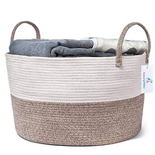Load image into Gallery viewer, Luxury Little XXXL Nursery Storage Basket :: 100% Cotton Rope Hamper with Handles :: Sturdy Baby Bin Organizer for Laundry Toys Blankets Pillows :: 22 x 22 x 14 Off White/Beige