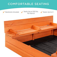 Load image into Gallery viewer, Best Choice Products 47x47in Kids Large Wooden Sandbox for Backyard, Outdoor Play w/Cedar Wood, 2 Foldable Bench Seats, Sand Protection, Bottom Liner - Brown