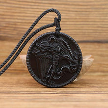 Load image into Gallery viewer, COAI Adjustable Black Obsidian Stone Archangel Mens Womens Saint Micheal Pendant Necklace