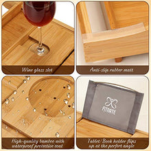 Load image into Gallery viewer, FITNATE Luxury Bathtub Tray, Wooden Bathtub Tray with Extendable Sizes, Adjustable, Non-Slip & Durable, Bathtub Tray Caddy with Wooden Body Brush,Wine Glass Slot, Phone Tray, Book Holder
