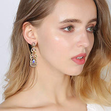 Load image into Gallery viewer, Flyonce Women's Crystal Wedding Retro Hollow Out Teardrop Chandelier Dangle Earrings Iridescent Clear AB Gold-Tone