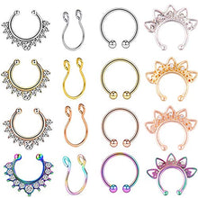 Load image into Gallery viewer, 16pcs Fake Nose Rings Hoop Stainless Steel Faux Fake Lip Ear Nose Septum Ring Non-Pierced Clip On Nose Hoop Rings