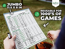 Load image into Gallery viewer, SWOOC Games - Yardzee, Farkle & 20+ Games - Giant Yard Dice Set (All Weather) with Wooden Bucket, 5 Big Laminated Score Cards, and Dry Erase Marker - Jumbo Backyard Lawn Games