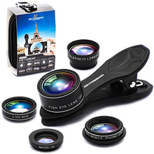 Load image into Gallery viewer, SHUTTERMOON UPGRADED Phone Camera Lens Kit for iPhone 11/Xs/R/X/8/7/6s/Smartphones/Pixel/Samsung/Android Phones Camera. 2xTele Lens Zoom Lens+Fisheye Lens+Super Wide Angle Lens&Macro Lens+CPL (5 in 1)