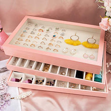Load image into Gallery viewer, Mebbay Stackable Jewelry Trays Organizer with Lid, Jewelry Storage Display Trays for Drawer, Earring Necklace Bracelet Ring Organizer, Set of 3 (Pink)
