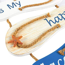 Load image into Gallery viewer, The Beach is My Happy Place Themed Nautical Flip Flop Wall Sign, Hanging Ornament for Home, Bathroom Decor (8.5 x 20 In)
