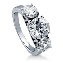 Load image into Gallery viewer, BERRICLE Rhodium Plated Sterling Silver Round Cubic Zirconia CZ 3-Stone Anniversary Engagement Ring 3.72 CTW Size 6.5