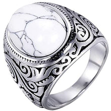 Load image into Gallery viewer, Retro Vintage Stainless Steel Turquoise Onyx Ring (White, 11)