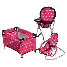 Load image into Gallery viewer, New York Doll Collection Dolls Mega Play set with Dolls High Chair, 3-1 Doll Bouncer and Pack N Play Red-color for 18-inch Dolls