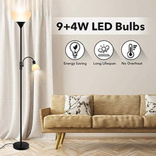 Load image into Gallery viewer, Floor Lamp - Standing Lamp, 9W+4W Energy Saving LED Bulbs, Torch Lamp with Adjustable Reading Lamp, 3000K Warm White, LED Floor Lamps for Bedroom, Living Room, Office, Working, Reading