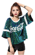 Load image into Gallery viewer, Angcoco Women's Loose Fit Fashion Sequins Paillette Glitter Hip-hop Top Shirt Red