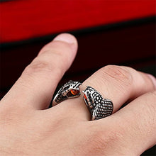 Load image into Gallery viewer, PAMTIER Men's Stainless Steel Gothic Punk Cobra Snake Ring with Ruby Gemstone Size 7