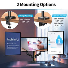 Load image into Gallery viewer, MOUNTUP Triple Monitor Desk Mount, 3 Monitor Stand for Three Max 27 Inch Computer Screen, 4.4-19.8lbs Heavy Duty Gas Spring Triple Monitor Arm Holder, VESA Bracket with Clamp/Grommet Base, Black