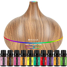 Load image into Gallery viewer, Ultimate Aromatherapy Diffuser 550ml & Essential Oil Set - Ultrasonic Diffuser & Top 10 Essential Oils - with 4 Timer & 15 Ambient Light Settings - Bedroom Vaporizer Cool Mist Humidifier