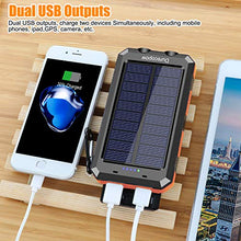 Load image into Gallery viewer, Solar Charger, Durecopow 20000mAh Portable Outdoor Waterproof Solar Power Bank, Camping External Backup Battery Pack Dual 5V USB Ports Output, 2 Led Light Flashlight with Compass (Orange)