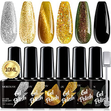 Load image into Gallery viewer, Morovan Cat-Eye Gel Nail Polish Kit - 6 Colors Gold Shade Gel Nail Polish with Magnetic Stick Soak-Off UV LED Chameleon Glitter Gel Polish Kit Professional Starter Kit Salon DIY Home Gift Box