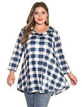 Load image into Gallery viewer, MONNURO Womens Plus Size 3/4 Sleeve V Neck Button Casual Loose Flowy Swing Tunic Tops Basic Tee Shirts for Leggings(6-Khaki,3X)